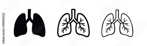Simple human lungs icon set, essential respiratory organ symbol