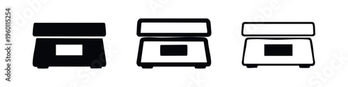 Office scanner or document copier icon set in different styles: solid, thick outline, and thin outline versions