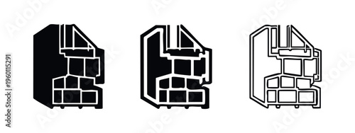 PVC Window Frame Profile Cross-Section Vector Icon Set