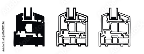 PVC Window Sash or Casement Profile Vector Icon Set