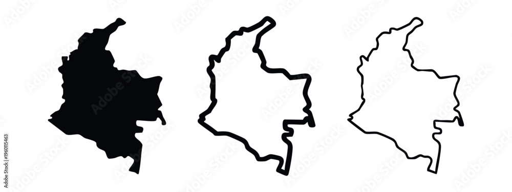 Fototapeta premium Colombia Country Map Vector Outline and Silhouette Icons