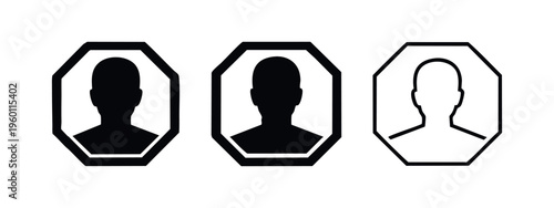 User Profile Silhouette with Octagonal Frame Icons