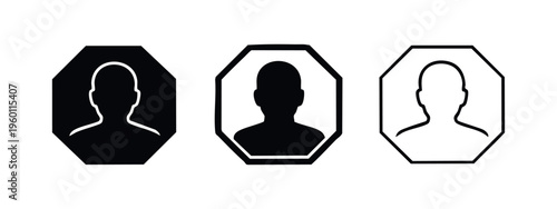 User Profile Silhouette with Octagonal Frame Icons