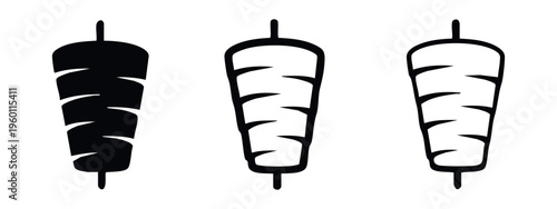 Kebab Doner Meat Skewer Icon Set. Shawarma and Gyro Symbol in Solid and Outline Styles.