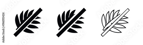 Gluten Free Grain Icon Set. No Gluten and Allergen Warning Symbol in Solid and Outline Styles.