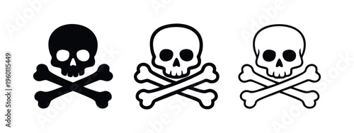 Skull and Crossbones Danger Warning Sign Vector Icon Set