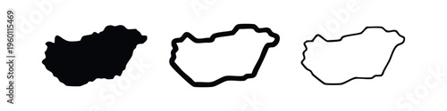 Hungary Map Silhouette and Outline Vector Icon Set | Central European Country Geography