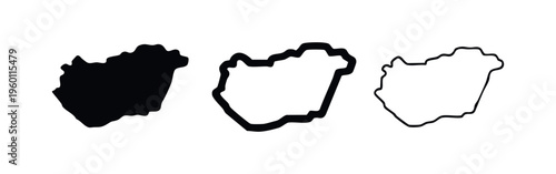 Hungary Map Silhouette and Outline Vector Icon Set | Central European Nation Geography