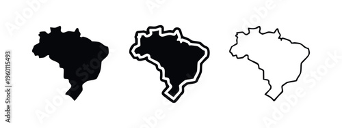 Brazil Geographic Map Icons with Solid, Outline, and Bold Line Styles for Global Representation