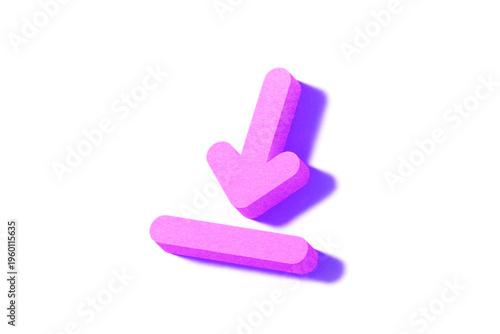 Pink Download Icon with Shadow on white background