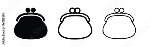 Classic Coin Purse Wallet Icons Set with Clasp