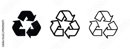 Recycle symbol icon set. Environment friendly arrows sign for recycling, reuse, and reduce. Sustainable lifestyle emblem.