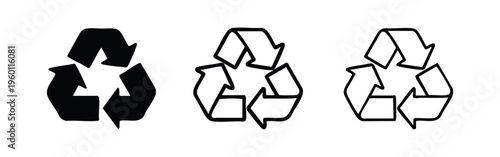 Recycle symbol icon set. Environment friendly arrows sign for recycling, reuse, and reduce. Sustainable lifestyle emblem.
