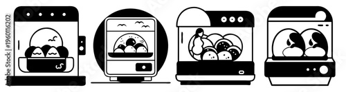 Medical neonatal baby incubator icons set with heartbeat monitor and temperature control flat design vector illustration