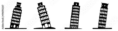 Leaning Tower of Pisa progression illustration set minimalist black and white architectural concept growth development