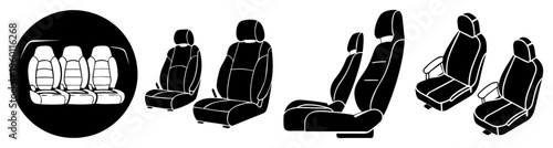 Premium black leather car seats set isolated on white background modern interior design vector illustration