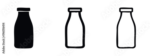 Fényképezés Simple Black Beverage Bottle Icon Set - Minimalist Drink Container Outline and S