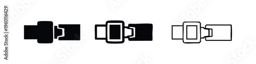 Simple Black Seat Belt Buckle Icon Set - Minimalist Safety and Security Symbol for Automotive and Travel
