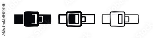 Simple Black Safety Belt Buckle Icon Set - Minimalist Fastening and Protection Symbol for Car and Driving