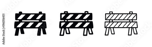 Simple Black Striped Road Barrier Icon Set - Minimalist Construction Zone Symbol for Traffic and Warnings