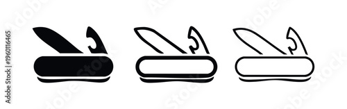 Swiss Army Knife Icon Set. Multi-Tool Pocket Knife Symbol.