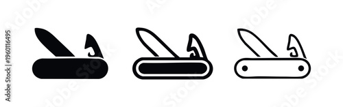 Multi-tool Pocket Knife Icon Set. Swiss Army Knife Symbol for Outdoor.