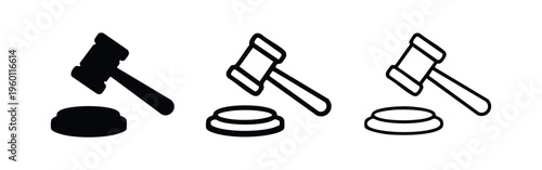 Gavel and Sound Block Icons - Law, Justice, and Auction Symbols in Three Styles