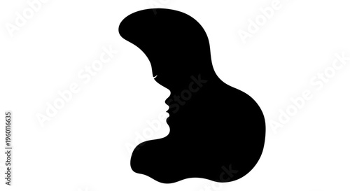 Abstract Black Silhouette of Two Faces in Profile or a Vase Illusion on Isolated White Background