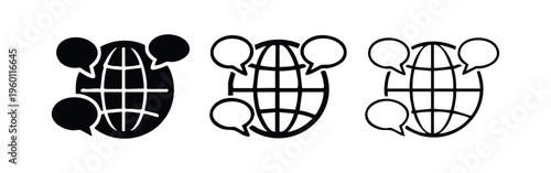 Worldwide Communication Icons - Globe and Speech Bubbles for Global Interaction