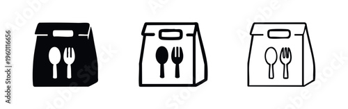 Food Delivery Bag Icons - Takeout, Restaurant Service, and Meal Packaging Symbols
