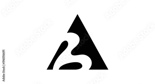 Abstract Black Letter A or Delta Symbol with Organic Fluid Shape Integrated on Isolated White Background