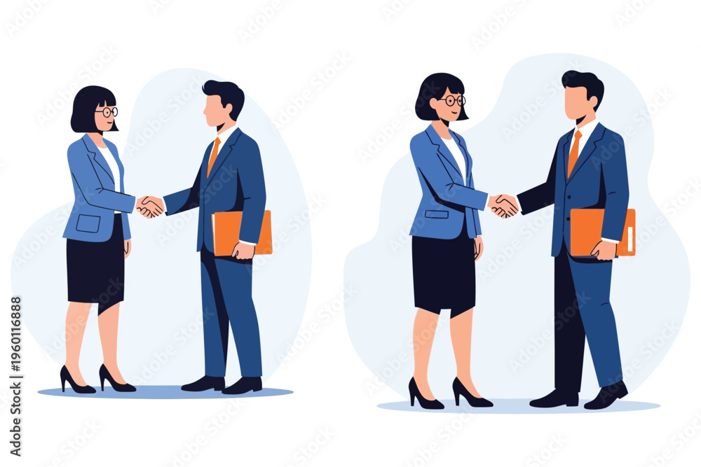 Obraz premium Business professionals engaging in formal handshakes