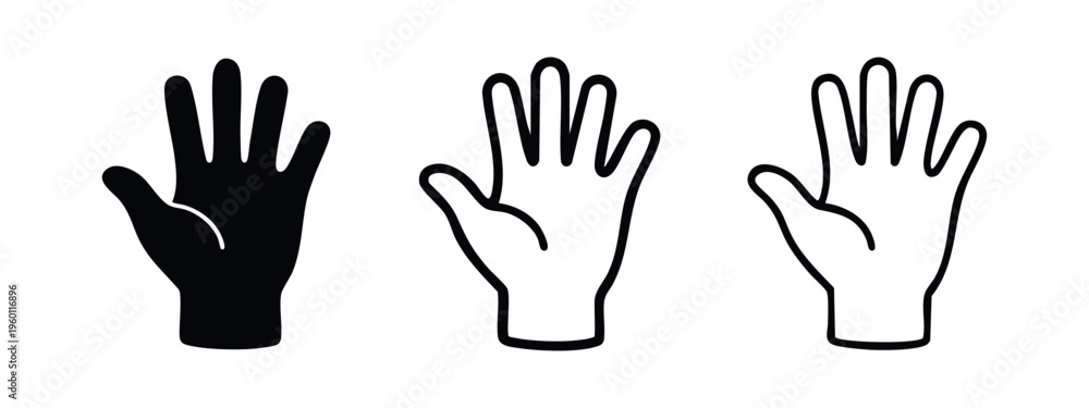 Obraz premium Raised Open Hand Icons Set for Stop, Help, or Presentation