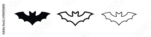 Halloween Bat Silhouette and Outline Icons Set for Spooky Designs and Creepy Events