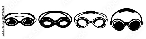 Black swimming goggles set with mirrored lenses isolated on white background for sports fitness and competition