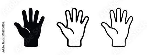 Raised Open Hand Icons Set for Stop, Help, or Presentation