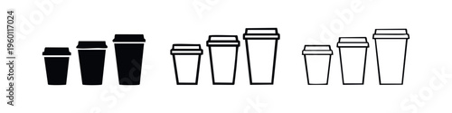 Set of Travel Mug and Tumbler Icons in Different Sizes and Styles