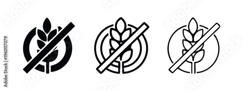 Gluten-Free or No Wheat Allergen Circle Symbol Icon Set