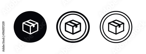 Package box icon set in circles for delivery, shipping, and e-commerce