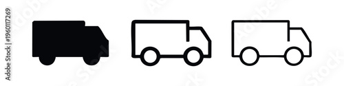 Delivery Truck Icon Set for Shipping and Logistics, featuring solid and outlined vector symbols on white background
