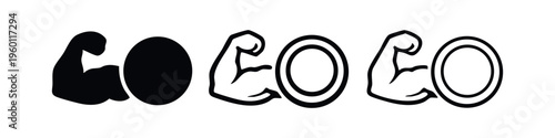 Bicep Muscle and Strength Icon Collection, featuring strong arm symbols within circles for fitness and power themes
