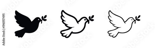 Dove with Olive Branch Icons - Peace and Hope Symbols for Harmony and Spirituality