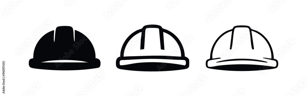 Fototapeta premium Industrial hard hat icons set. Worker safety helmet symbol for building, site, and engineering concepts.