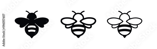 Bee icons set. Honey bee, insect, and nature symbol, suitable for organic, pollination, and environment themes.