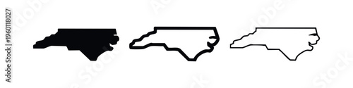 North Carolina State Map Outline and Solid Icon Set - Geographic Vector Illustration