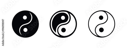 Yin Yang Symbol Icon Set - Balance and Harmony in Black and White Vector