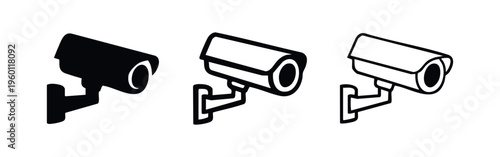 Security camera icon set. CCTV surveillance system symbol in multiple styles.