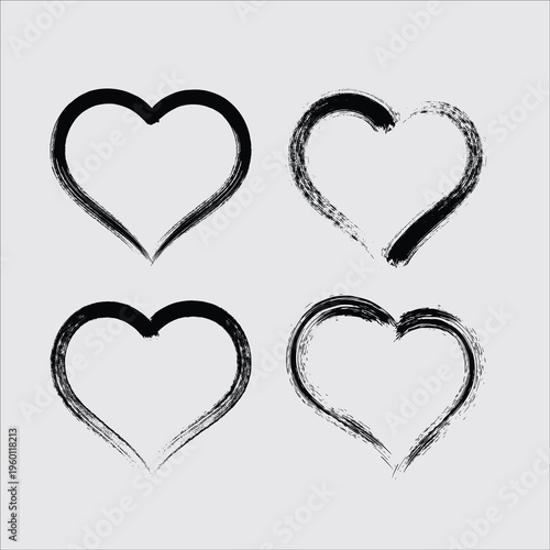black heart rough strokes, hand drawing rough strokes Herat Isolate black and white  vector image For Valentine s Day, wedding card Illustration.