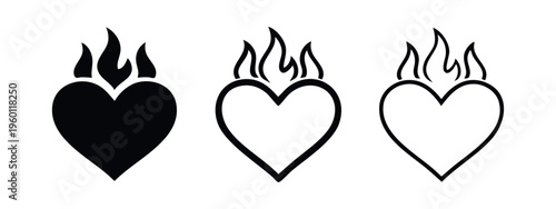 Burning Heart Passionate Love Icon Set