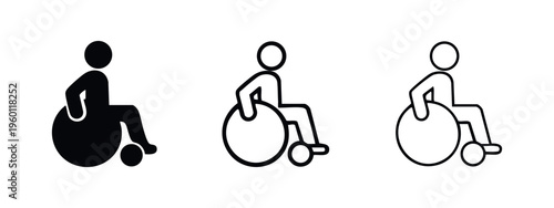 Disability wheelchair person icon set. Accessible user sign. Handicap symbol collection.